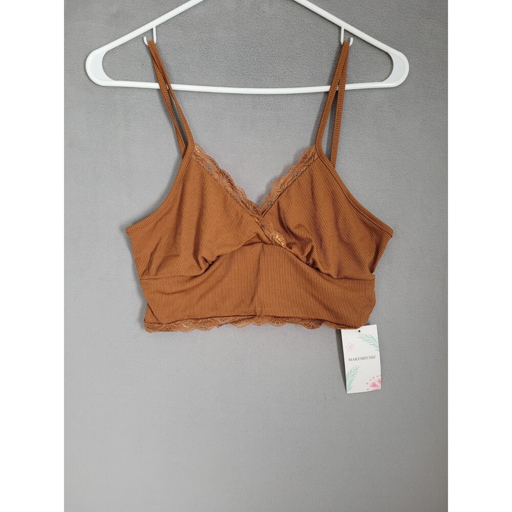 MakeMeChic Women's Y2K Lace Trim V Neck Sleeveless Cami Crop Top Camisole Small
